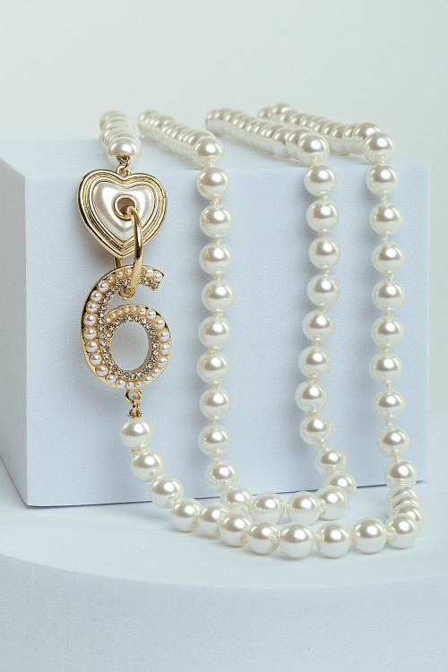 Sixdo Heart And Number Six Pearl Long Necklace